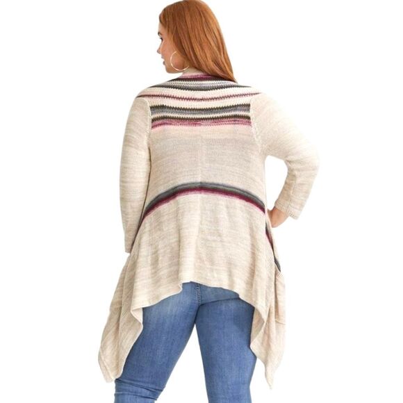 TORRID Multi color Soft Border Striped Open Front Knit Cardigan With Pockets - Picture 10 of 14